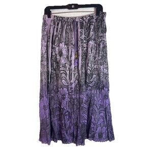 Sakkas Boho Crinkle Cotton Skirt Women’s Large Purple Floral Peasant Midi